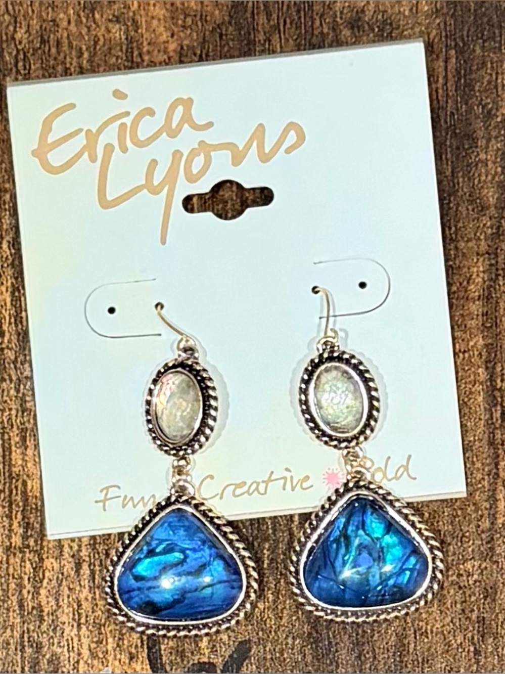Erica Lyons Blue and Ivory Teardrop Dangle Earrings